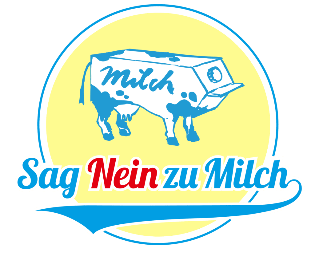 Sag Nein zu Milch: Illustration einer Kuh in Form eines Milchkartons