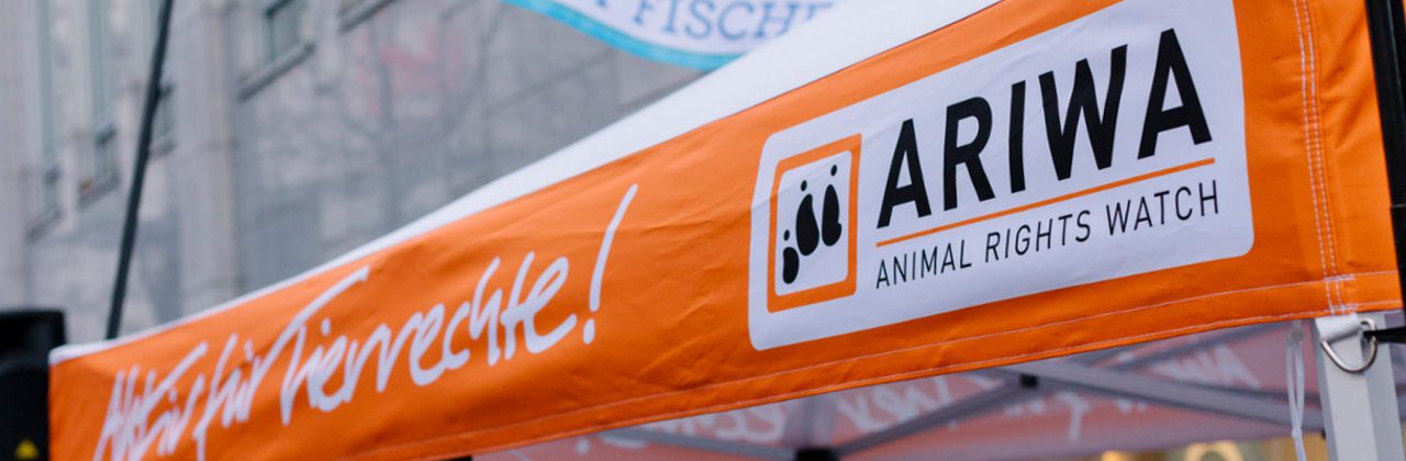 ARIWA Animal Rights Watch Banner mit der Aufschrift: Aktiv für Tierrechte!